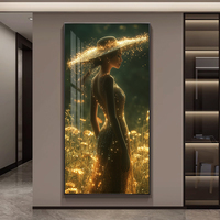 Art portrait moderne-Golden Dusk Dreamy Belle peinture décorative diamantée Style vertical avec ombre légère Art pour femmes