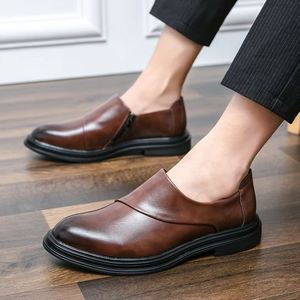 Mens Color <b>Block</b> Leather Slip on Loafers Casual Formal Business Shoes Fashion Footwear for Men With Non-Sole - Product Image 1