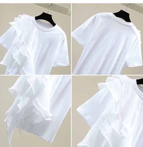 Tops blancos con <span class=keywords><strong>volantes</strong></span> de retazos para mujer, <span class=keywords><strong>camiseta</strong></span> informal de manga corta con cuello redondo, ropa nueva a la moda para mujer, verano 2023 - Product Image 6