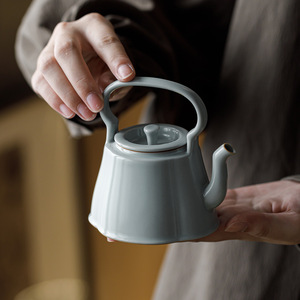 Guanlan Sky Blue Ru Porcelain Teapot With Handle High End Ceramic Kettle For Home Kung Fu <b>Tea</b> <b>Set</b> - Product Image 2