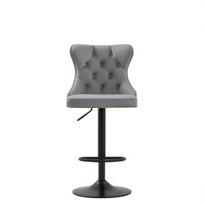 Tabouret de bar moderne en velours avec base pivotante à hauteur réglable par Db Furniture, chaise rembourrée grise pour bar à domicile ou usage commercial - Product Image 1