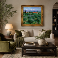 Pintura al Óleo de Casa de Campo en la Montaña Nevada, Arte de Pared con Marco Dorado de Paisaje Alpino para Decoración de Sala de Estar, Hotel, Villa o Cabaña