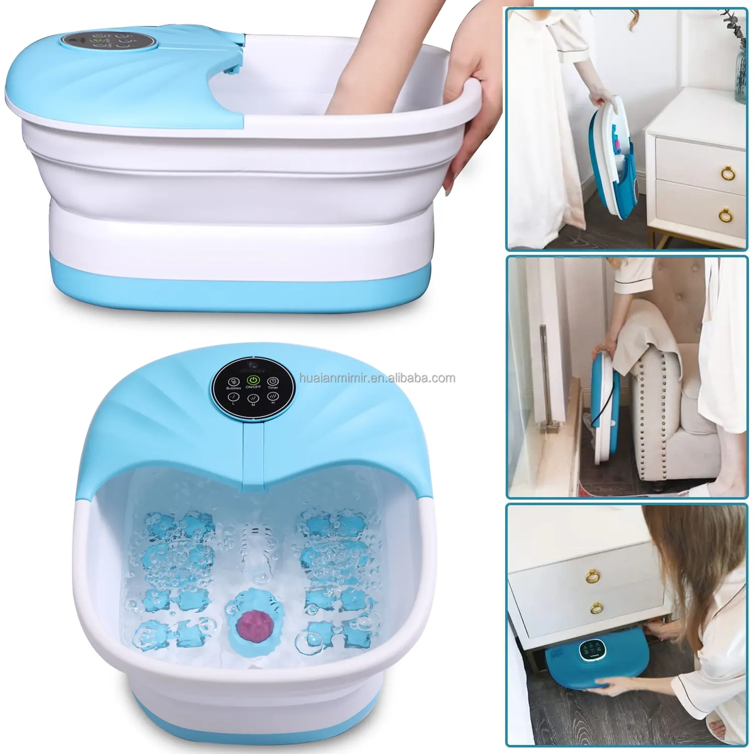 Collapsible Heat Infrared Foot Spa Bath Massager Machine Wilh Heat Bubble Massage And 16pcs Massage Rollers For Foot Soak Basin