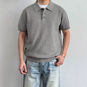 Polo de punto gris para hombre, manga corta, color sólido, corte holgado, informal, tallas M, L, XL, 2XL, 3XL - Product Image 1