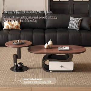 Mid-century stijl massief houten salontafelset, minimalistisch modern, Frans, hoogwaardig vintage, walnootkleur, makkelijk schoon te maken, huisraad - Product Image 4