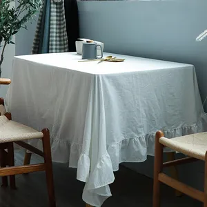 프랑스 연잎 작은 직사각형 테이블 커피 테이블 화이트 문학 복고풍 단색 면화와 린넨 목가적 식탁보