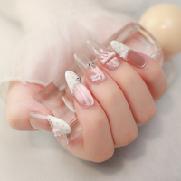 Faux ongles à presser personnalisés, transparents roses, forme amande, style coréen, OEM ODM, marque privée, pour salon de beauté