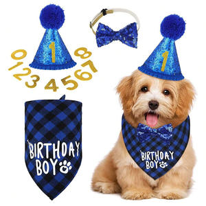 Ensemble de décoration de fête d'<span class=keywords><strong>anniversaire</strong></span> pour animaux de compagnie JXANRY - Écharpe triangulaire en polyester, bavoir, chapeau d'<span class=keywords><strong>anniversaire</strong></span> pour chiens, costume pour animaux de compagnie, nœud papillon, collier - Product Image 3