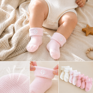 Chaussettes bébé côtelées à logo personnalisé, couleur unie, en coton pour nouveau-né, prix de gros du Vietnam - Product Image 4
