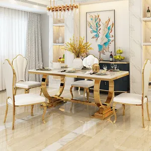 Muebles de cocina, mesa de comedor de mármol personalizada, juego de mesa de cena de lujo, mesas de comedor turcas en oro