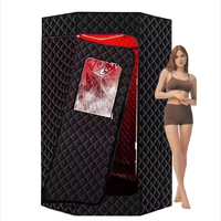 Sauna portabel modern Hemlock ukuran penuh 1500W, kapasitas 3L, dengan jendela transom, kontrol jarak jauh, kursi lipat, cocok untuk gym, spa, dan hot tub.