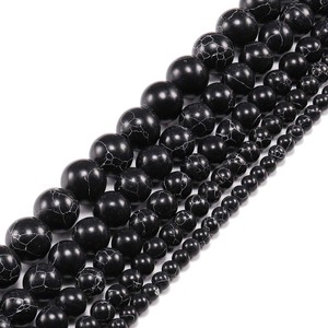 Perles rondes en turquoise noire naturelle pour la fabrication de bijoux, vente en gros, 8 mm, 10 mm, 12 mm - Product Image 2