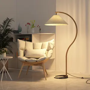 high quality living room sofa danish E27 wood plug shade floor lamp led standing light