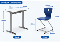 Meubles de classe individuels personnalisés, table et chaise d'école pour enfants, bureau et chaise d'étudiant modernes, bureau d'étude en métal pour l'école