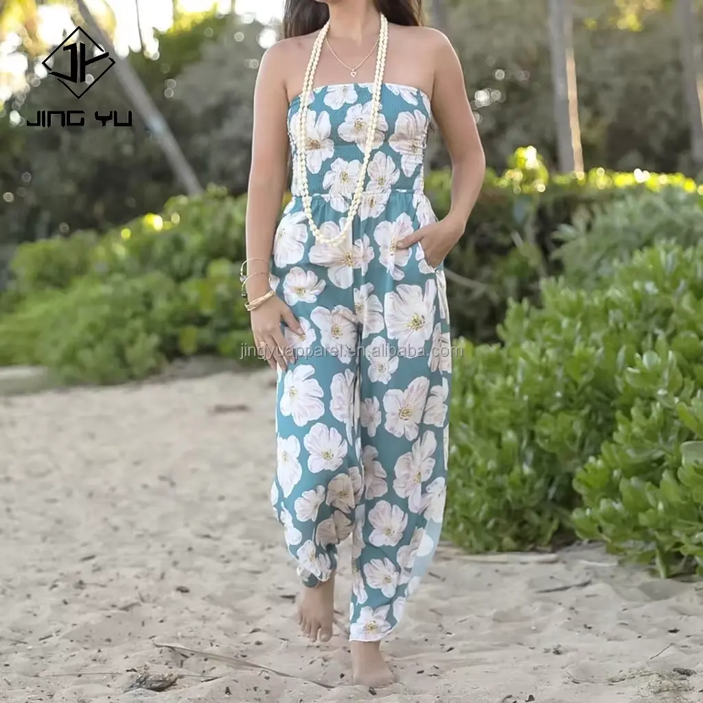 Vestido de sol havaiano de verão floral com estampa personalizada por atacado de fábrica, vestidos longos boho maxi de praia para mulheres