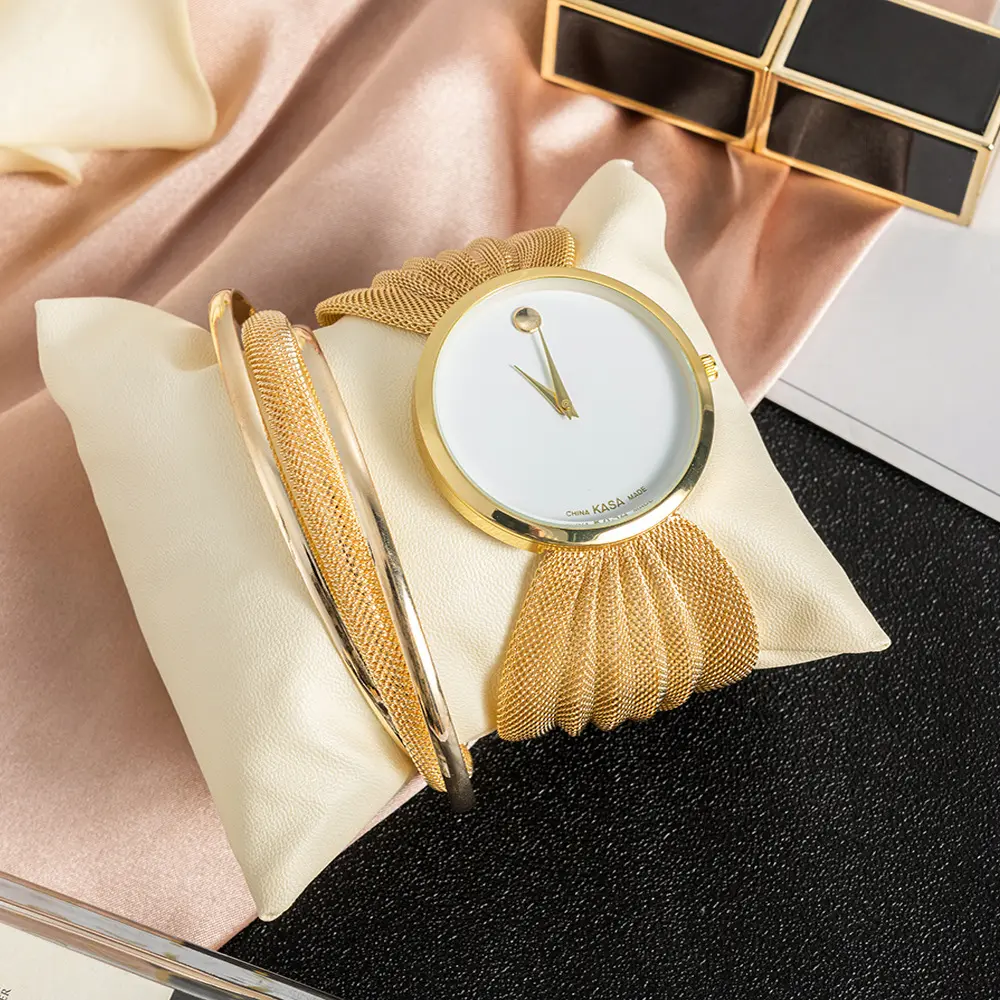 Hifive luxe grand cadran blanc plaqué or montre-bracelet de mariée bijoux de mariage strass ethiopie mode dames montres à quartz