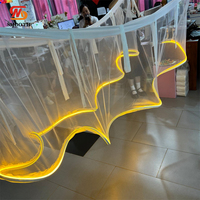 Rideaux de plafond de mariage lisses, rideaux en gaze suspendus, décoration de plafond, bande lumineuse LED, draperies froissées