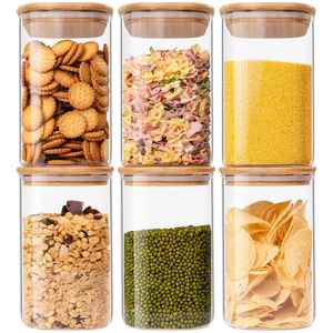 Modern Design Wide Glass Food Storage Container with Wooden Lid and Spoon 250ml Capacity Party Wholesale <b>Set</b> for Kitchen Use - Product Image 1
