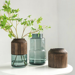 Vase en verre à ventre large, style nordique, luxe léger, créatif et simple, ornements en verre, vente en gros, vase en bois pour salon, motif cheval ivre - Product Image 1