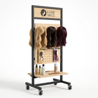 Support de présentation pour extensions de cheveux personnalisées - Support à 2 niveaux en bois et métal pour les salons de beauté