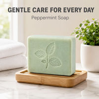 Savon Solide Artisanal à la Menthe Poivrée, Savon Herbal Vert à la Menthe pour le Visage et le Corps