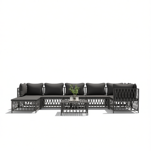 Ensemble de salon de jardin anthracite 6 places, structure en acier, résistant aux intempéries, mobilier d'extérieur au design contemporain - Product Image 1