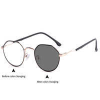 Gafas con Filtro de Luz Azul, Diseño Nuevo, Cambio de Color, Montura Redonda Pequeña, Montura Óptica, Gafas Fotocromáticas para Mujer