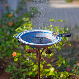 Bain d'oiseaux solaire rond exclusif pour jardin et cour, mangeoire et abreuvoir pour oiseaux, artisanat en fer forgé - Product Image 3