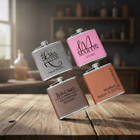 Gourde isotherme en métal de 6 oz avec logo personnalisé, enveloppée de cuir, étanche, pour hommes, poches de veste de camping, pour whisky et spiritueux
