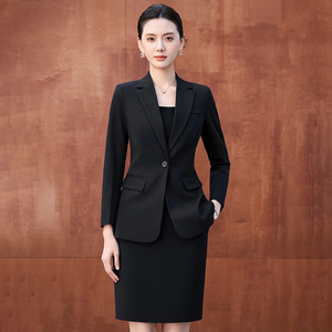 Women's Suit Set Gray Wool Blend Three Quarter Sleeve Anti-Wrinkle Office Lady Work Uniform Commuting Formal Wear - Product Image 2