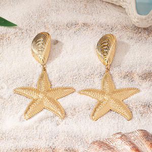 2024新着ファッション卸売金属幾何学イヤリングトレンディ幾何学五芒星ヒトデ18kゴールドドロップダングルイヤリング - Product Image 6