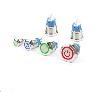 12mm 16mm 19mm 22mm Metal push button switch LED Light Waterproof Button Automatic Reset Self Locking Power Symbol Switch 5V 12V