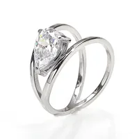 Funkelnder Birnenförmiger Zirkon Bypass-Ring aus Edelstahl, Modeschmuck-Ring, Solitärring für Frauen zum Täglichen Tragen