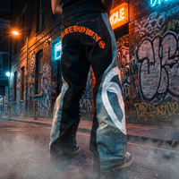 Jean baggy personnalisé pour homme, style Y2K gothique, avec broderie et patchwork clouté, respirant, coupe large, denim, style urbain, Hip ODM