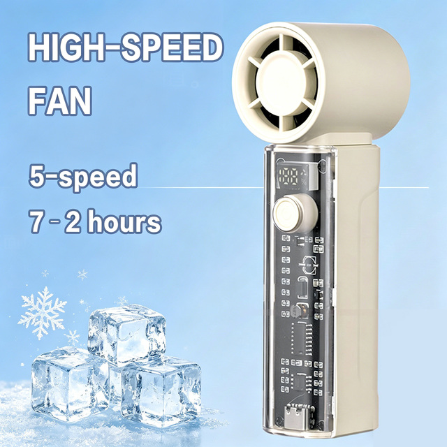 2026 Trending Mini Clear Body Bladeless Handheld Fan USB Rechargeable 30dB Low Noise High Speed 3000mAh 7 Hour Use 5 Gear