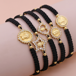<span class=keywords><strong>Bracelet</strong></span> en macramé Notre-Dame de Guadalupe avec cordon noir, médaillon doré et pierres de cristal transparentes pour cadeau catholique - Product Image 4