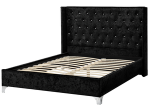 Design europeo moderno doppio <span class=keywords><strong>letto</strong></span> con piattaforma King-Size in velluto frantumato morbido rivestimento diamantato bottoni testiera alare più recente - Product Image 3