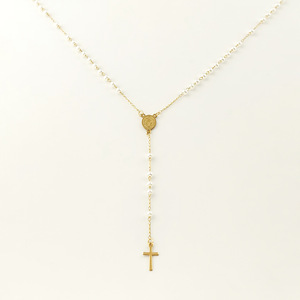 Collar con Colgante de Cruz de Acero Inoxidable, Virgen María, <span class=keywords><strong>Rosario</strong></span>, Perlas de 3 mm, Collares para Joyería Cristiana - Product Image 2