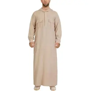 Hot Sale Casual Lange Mouw Pullover Hoody Dubai Moslim Mannen Kleding 3 Kleuren Jubba Thobes Met Capuchon