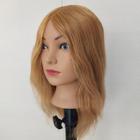 Tête de mannequin féminin 100% cheveux humains 14 pouces # Tête d'entraînement réaliste pour coiffure et cosmétologie, 8 fonctions de coiffage, pour formation de barbier