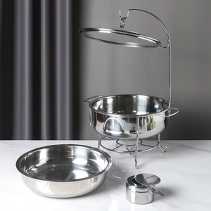 Suministros de hotel de lujo restaurante platos redondos ovalados chaffing buffet calentador de comida tapa de vidrio catering acero inoxidable con colgante - Product Image 5