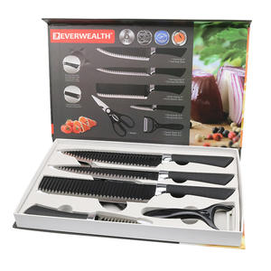 Alta qualidade 6 peças de aço inoxidável Kitchen Knife Set Non-Stick Revestimento PP Handle Scissor & Peeler Gift Box Pack - Product Image 3