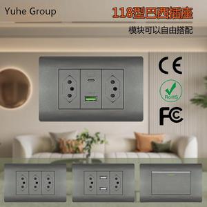 Interruptor de pared eléctrico estándar brasileño de 20A con enchufe y toma de corriente con USB Tipo-C 118, enchufe de pared con lámpara. - Product Image 2