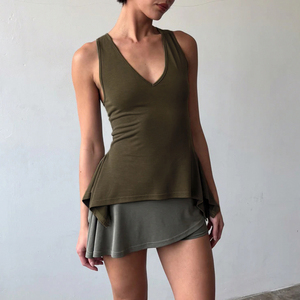 Women Sleeveless V Neck Racerback Tank <b>Top</b> <b>Flowy</b> Hem Casual Loose Fit Solid Color Summer Vest Athletic Yoga Running <b>Top</b> - Product Image 3