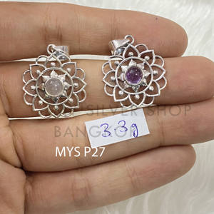 Colgante Piedra Preciosa Artesanal Plata de Ley 925 Auténtico Con Anillo de Plata con Piedras Naturales - Product Image 1