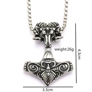 Colgante Nórdico de Acero Inoxidable con Cabeza de Cabra Vikinga y Martillo de Thor, Amuleto Masculino para Uso Diario - Product Image 5