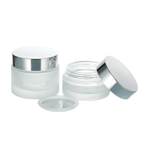 Silk Screening Cosmetic <b>Containers</b> Skin Care Face Cream 100g <b>clear</b> Frosted Glass Jar with Matte Silver Cap - Product Image 3