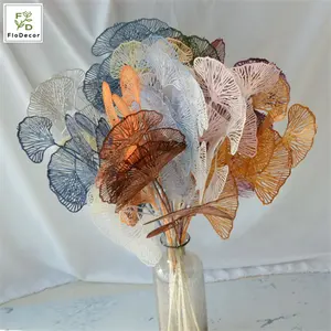 कृत्रिम दौर प्रशंसक पत्ते प्लास्टिक जिन्कगो Bilola पत्ती होटल वेडिंग नए साल के लिए पेड़ की टहनी नक्काशीदार फूल