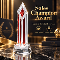 Trophée en cristal gravé de haute qualité avec incrustation rouge personnalisée, souvenir pour réunion annuelle d'entreprise, récompense pour champion des ventes, récompense pour employé