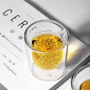 Vaso de agua recto de vidrio de borosilicato alto al por mayor vaso de gota de agua transparente de doble capa con borde cruzado vaso de chupito - Product Image 3